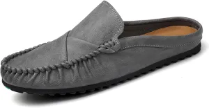 Crepuscute Men's Leather Causal Mules Lightweight Comfortable Slip On Casual Loafers Outdoor Fashion Business Dress Moccasins Driving Shoes