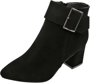 Ctreela Fashion Chunky Heel Pointed Boots Office Work Elegant Winter Ankle Boot Comfy Mid Heel Side Zip Faux Suede Booties
