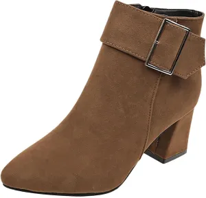 Ctreela Fashion Chunky Heel Pointed Boots Office Work Elegant Winter Ankle Boot Comfy Mid Heel Side Zip Faux Suede Booties