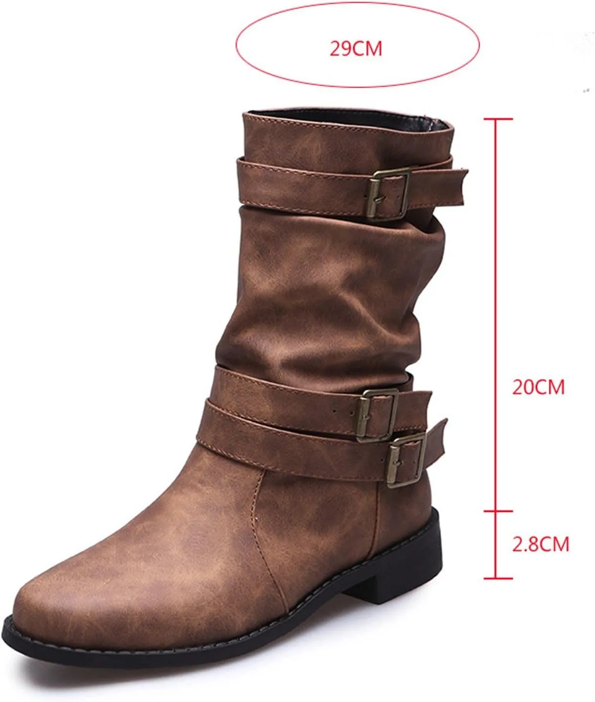 Ctreela Retro Slouch Mid-Calf Riding Boots Wide Leg Casual Vintage Wide-Calf Pull On Booties Winter Comfort Wild Boot Shoes