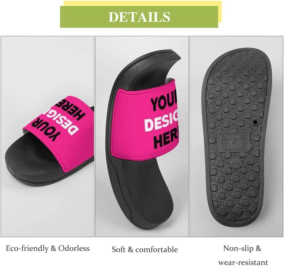 Custom Slides Slippers Personalized Casual Sandals Add Your Photo Name Design Comfortable Customized Bathroom Shoes Non Slip Shower Indoor Outdoor Beach Water Fashion Sandals Open Toe for Men Women