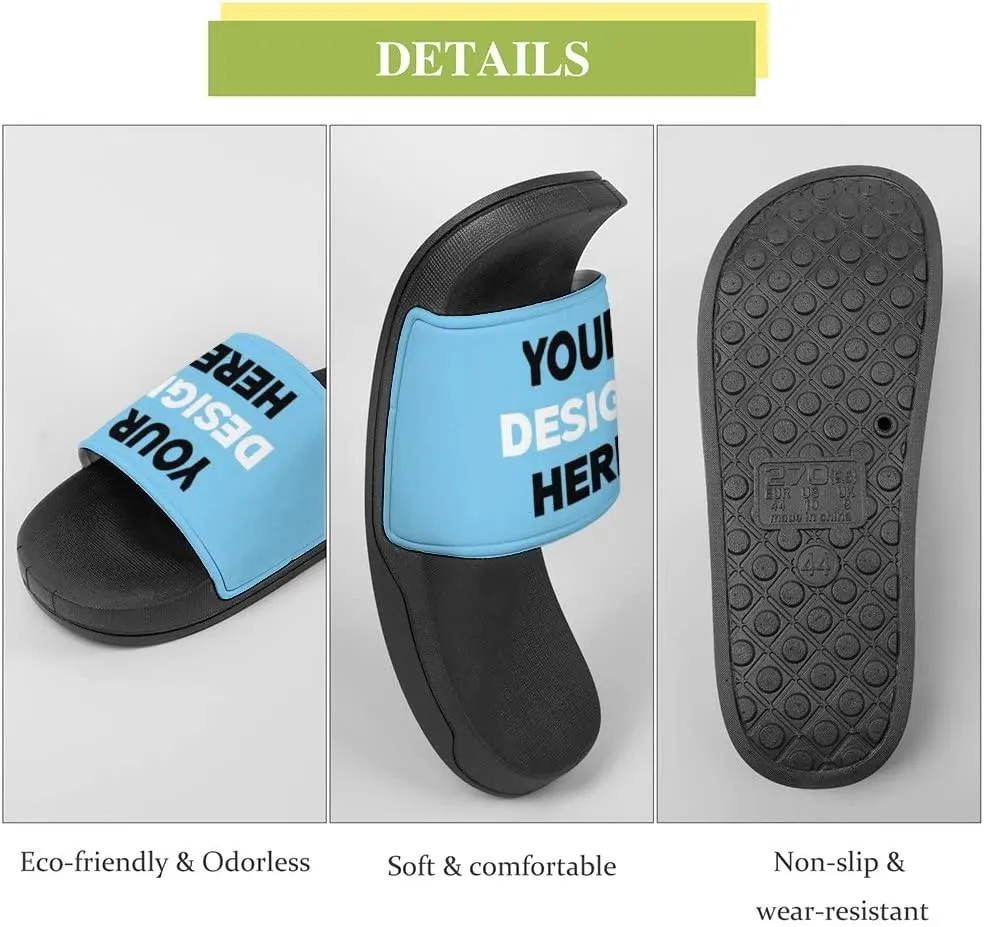 Custom Slides Slippers Personalized Casual Sandals Add Your Photo Name Design Comfortable Customized Bathroom Shoes Non Slip Shower Indoor Outdoor Beach Water Fashion Sandals Open Toe for Men Women