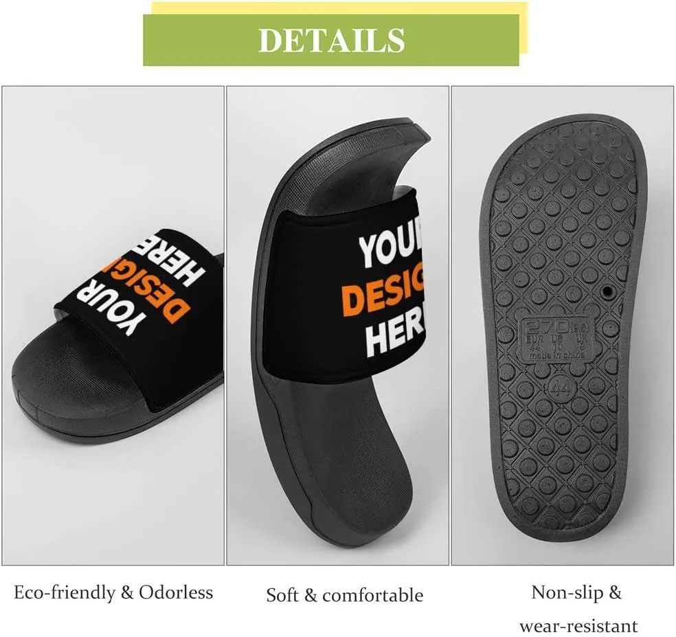 Custom Slides Slippers Personalized Casual Sandals Add Your Photo Name Design Comfortable Customized Bathroom Shoes Non Slip Shower Indoor Outdoor Beach Water Fashion Sandals Open Toe for Men Women