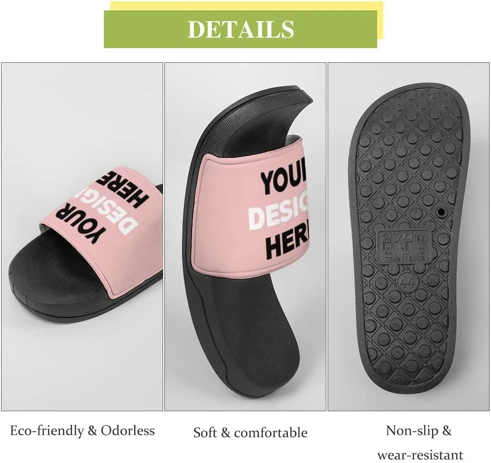 Custom Slides Slippers Personalized Casual Sandals Add Your Photo Name Design Comfortable Customized Bathroom Shoes Non Slip Shower Indoor Outdoor Beach Water Fashion Sandals Open Toe for Men Women