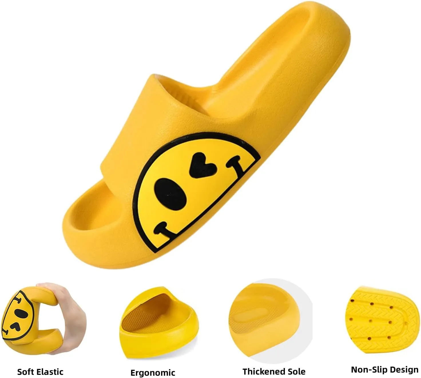 Cute Happy Face Slippers for Women Men, Retro Soft Plush Warm Cushioned Lightweight Non-Slip House Slippers Cozy Indoor Outdoor Slippers