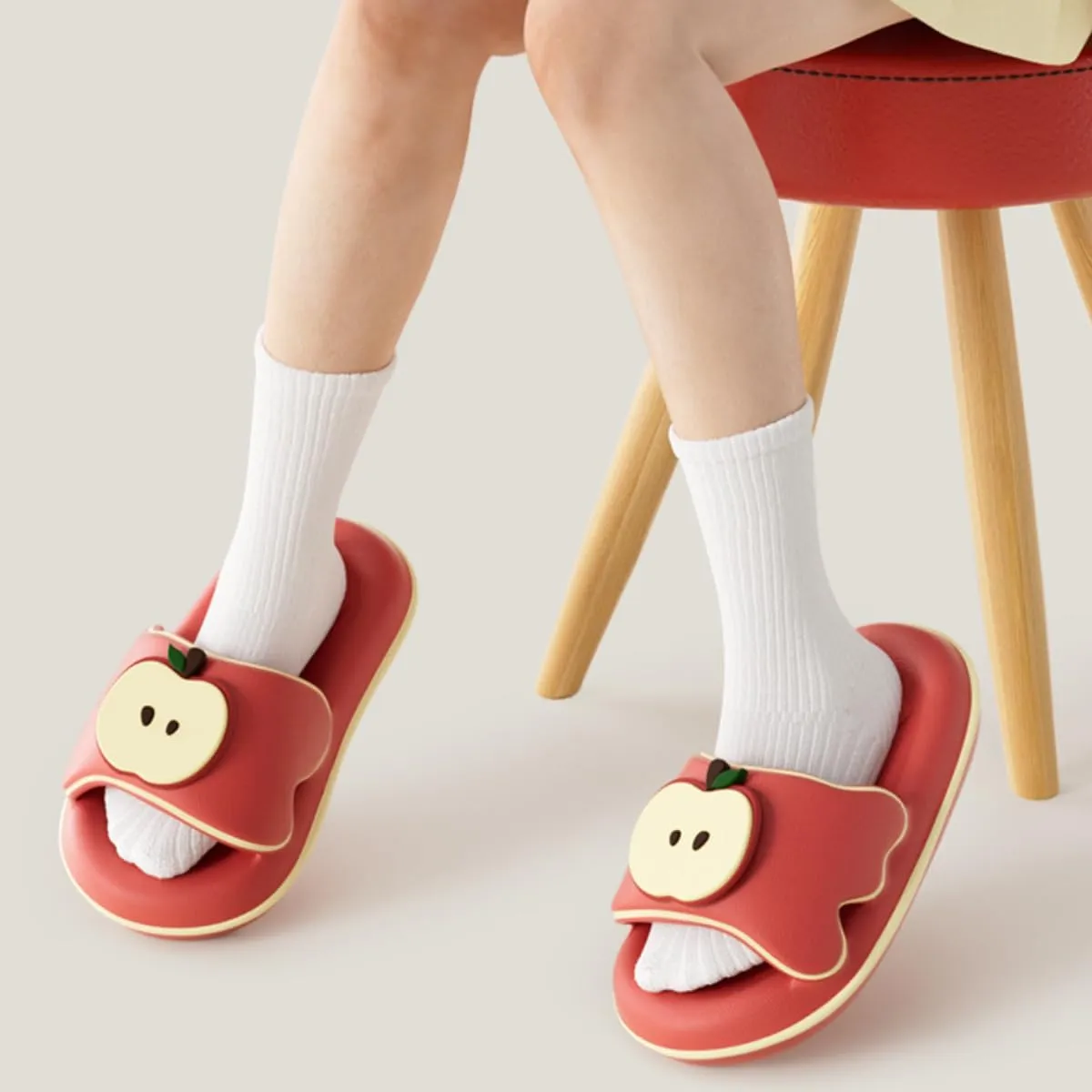 Cute Soft Apple Sandals for Women Korean Thick Sole Kawaii Cartoon Slippers Non-Slip Slides Girly Gift Indoor Outdoor