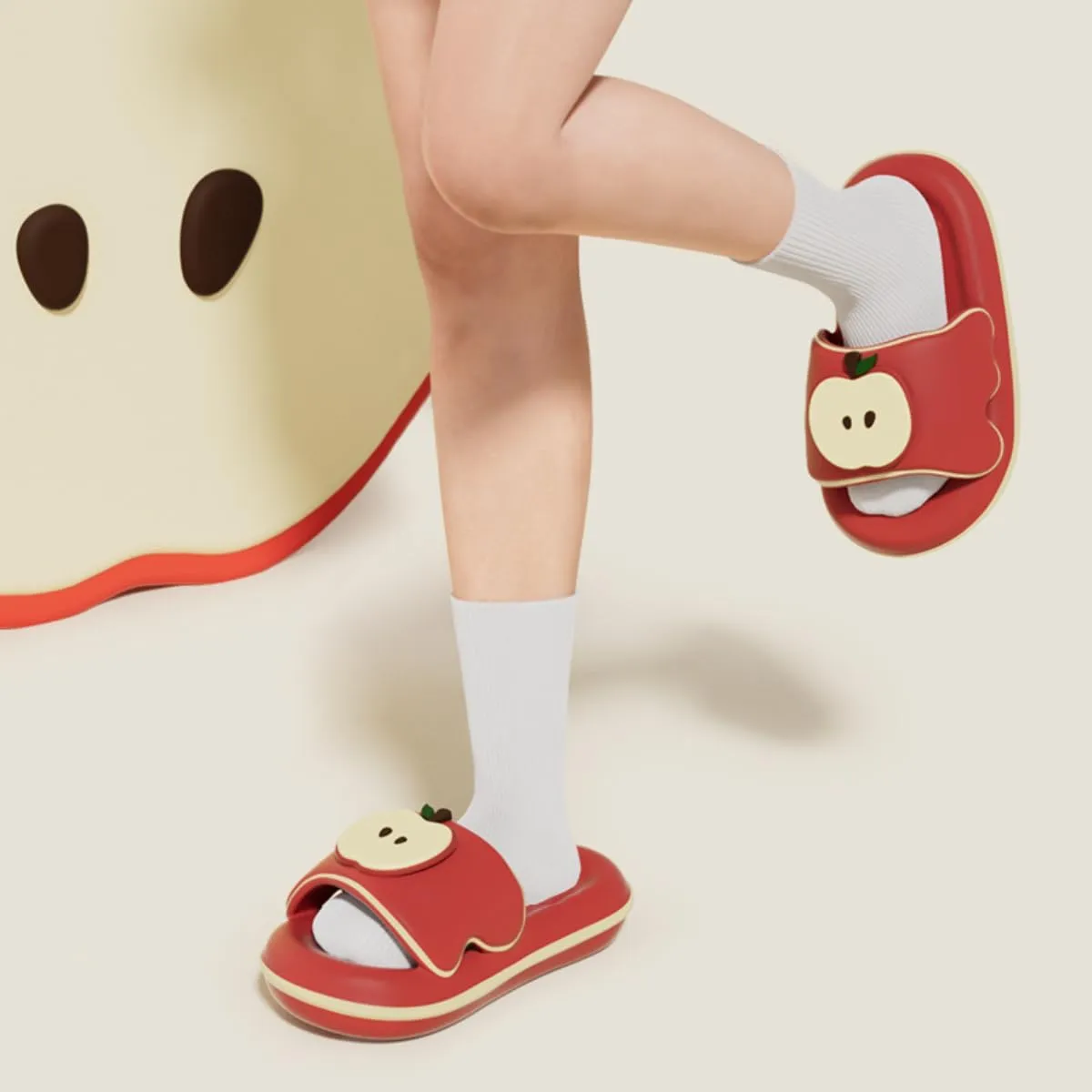 Cute Soft Apple Sandals for Women Korean Thick Sole Kawaii Cartoon Slippers Non-Slip Slides Girly Gift Indoor Outdoor