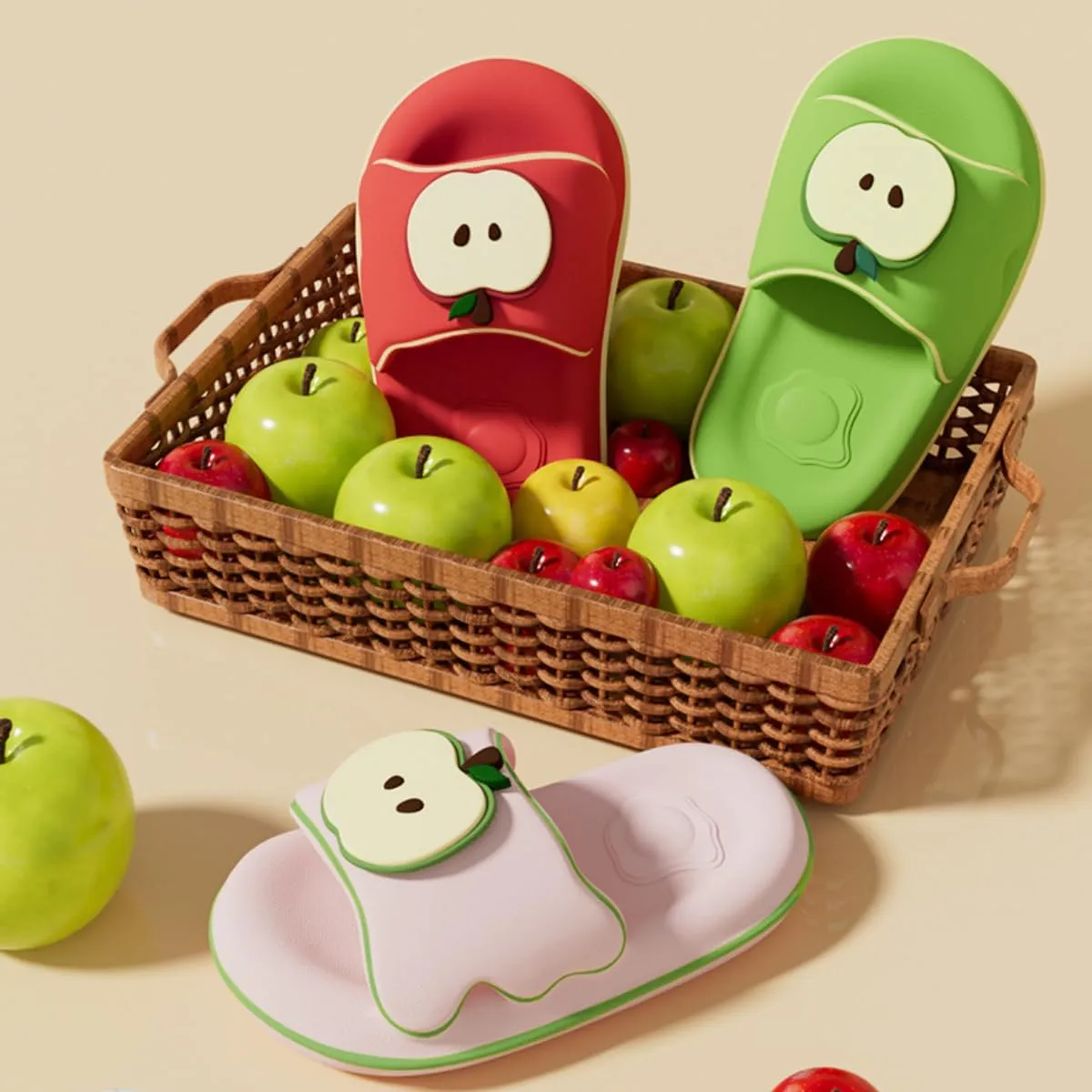 Cute Soft Apple Sandals for Women Korean Thick Sole Kawaii Cartoon Slippers Non-Slip Slides Girly Gift Indoor Outdoor