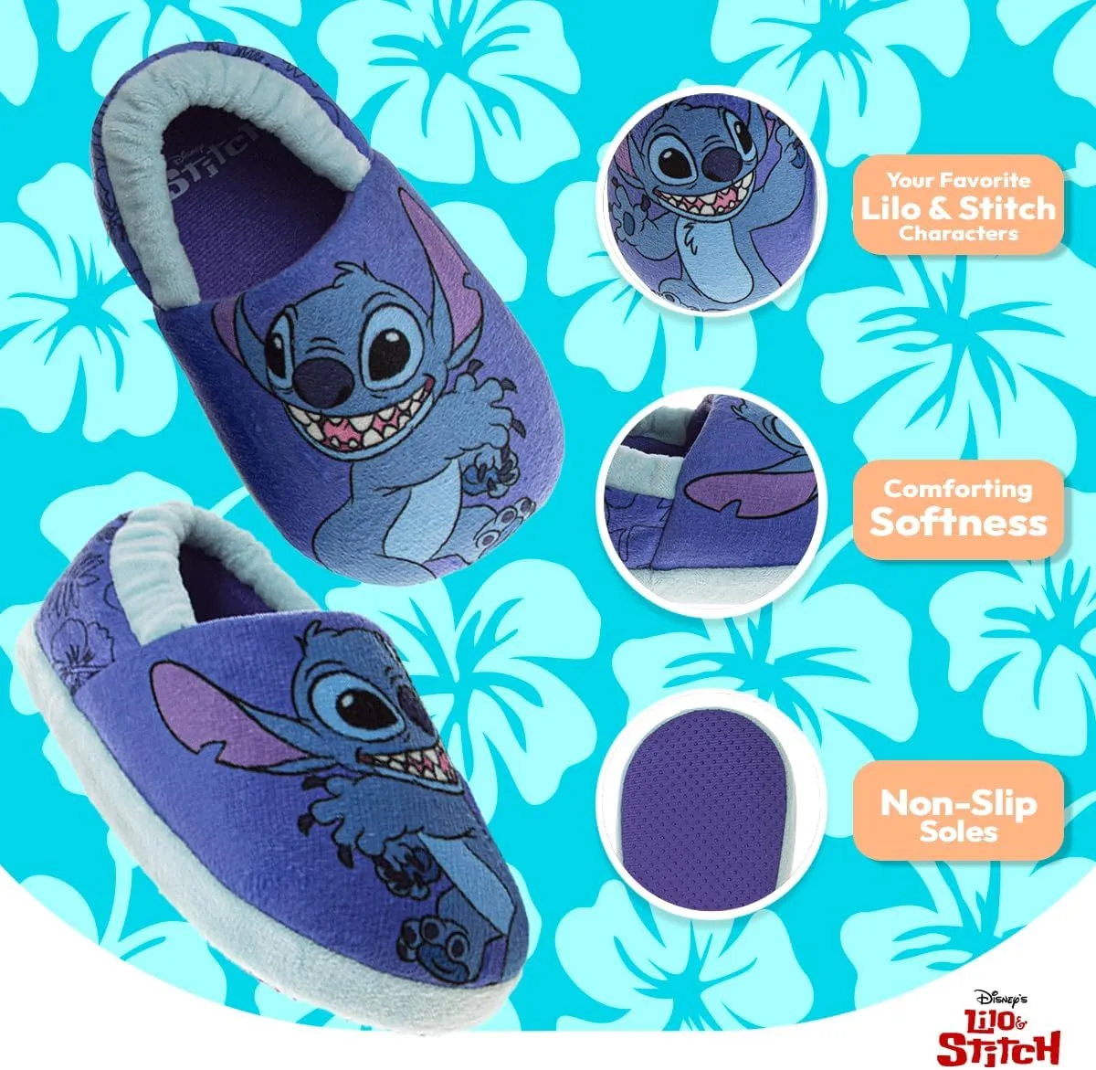 Disney Kids Lilo and Stitch Slippers for Girls - Stitch Plush Warm Soft Aline Comfy Lightweight House Shoes (5-10 toddler / 11-12 little kid)