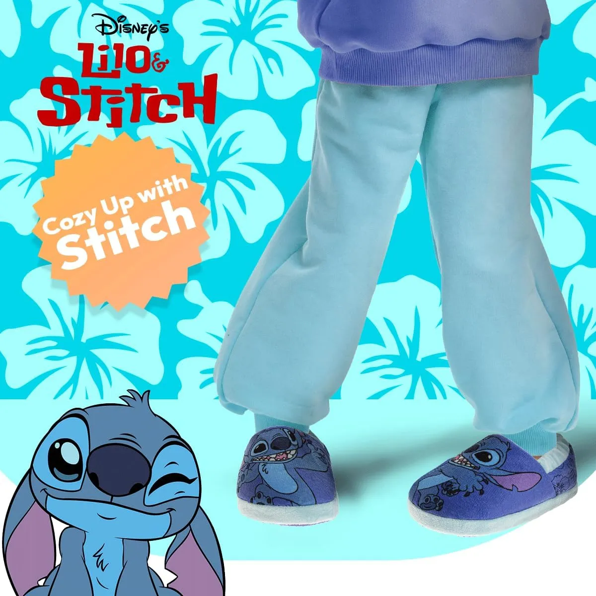 Disney Kids Lilo and Stitch Slippers for Girls - Stitch Plush Warm Soft Aline Comfy Lightweight House Shoes (5-10 toddler / 11-12 little kid)