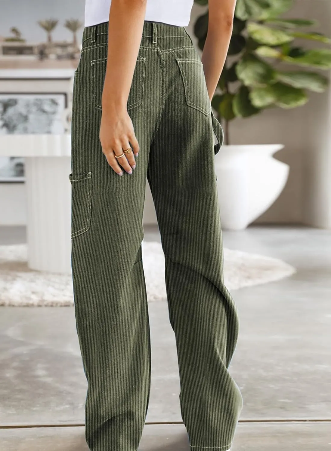 Dokotoo Cargo Long Pants Women 2024 Wide Leg High Waisted with Pockets Casual Pants