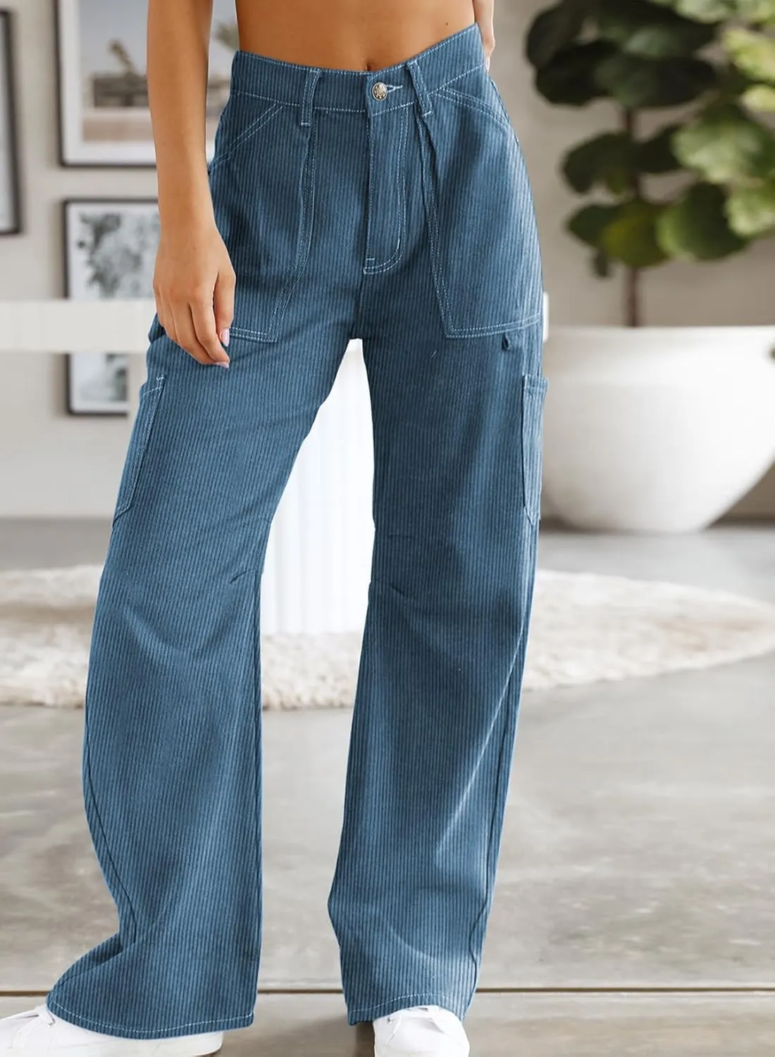 Dokotoo Cargo Long Pants Women 2024 Wide Leg High Waisted with Pockets Casual Pants