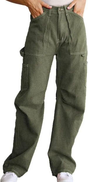 Dokotoo Cargo Long Pants Women 2024 Wide Leg High Waisted with Pockets Casual Pants