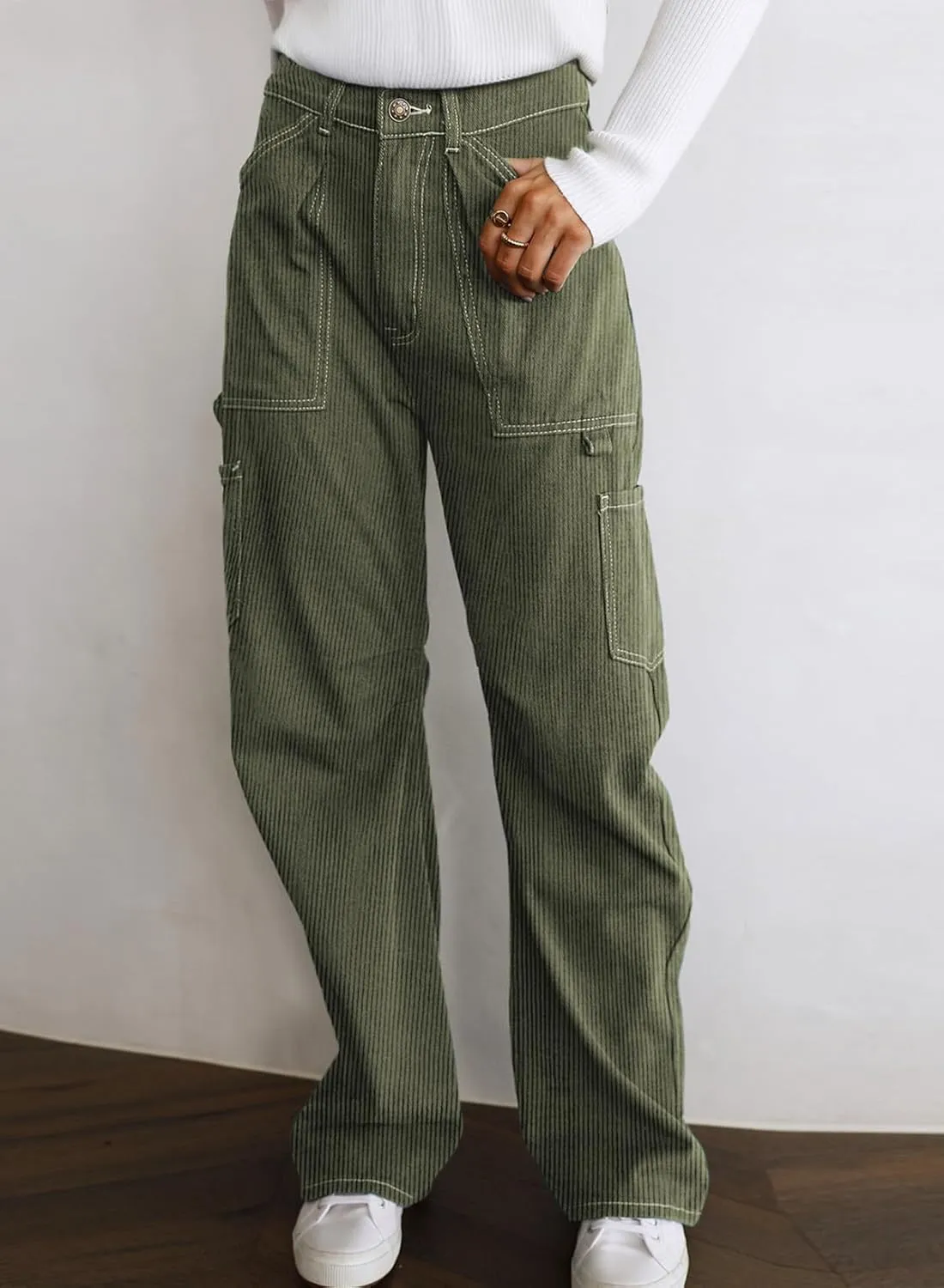 Dokotoo Cargo Long Pants Women 2024 Wide Leg High Waisted with Pockets Casual Pants