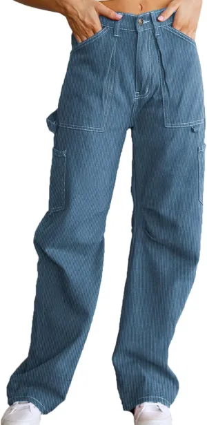 Dokotoo Cargo Long Pants Women 2024 Wide Leg High Waisted with Pockets Casual Pants