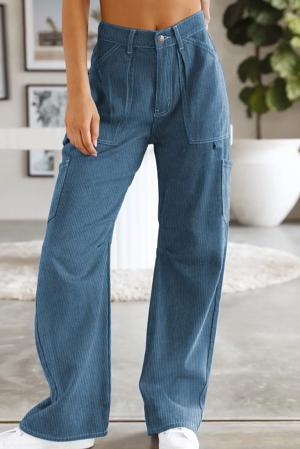 Dokotoo Cargo Long Pants Women 2024 Wide Leg High Waisted with Pockets Casual Pants