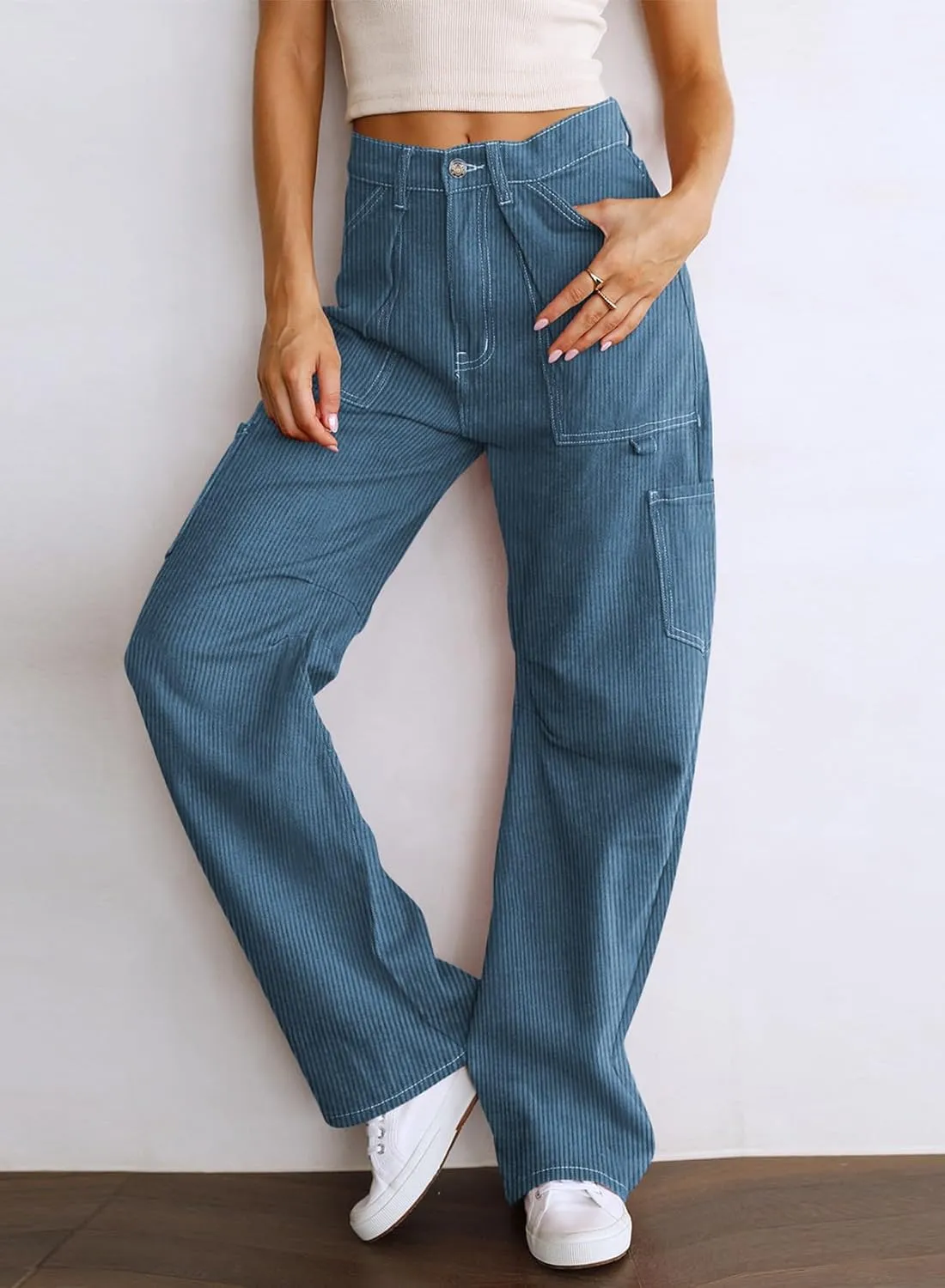 Dokotoo Cargo Long Pants Women 2024 Wide Leg High Waisted with Pockets Casual Pants