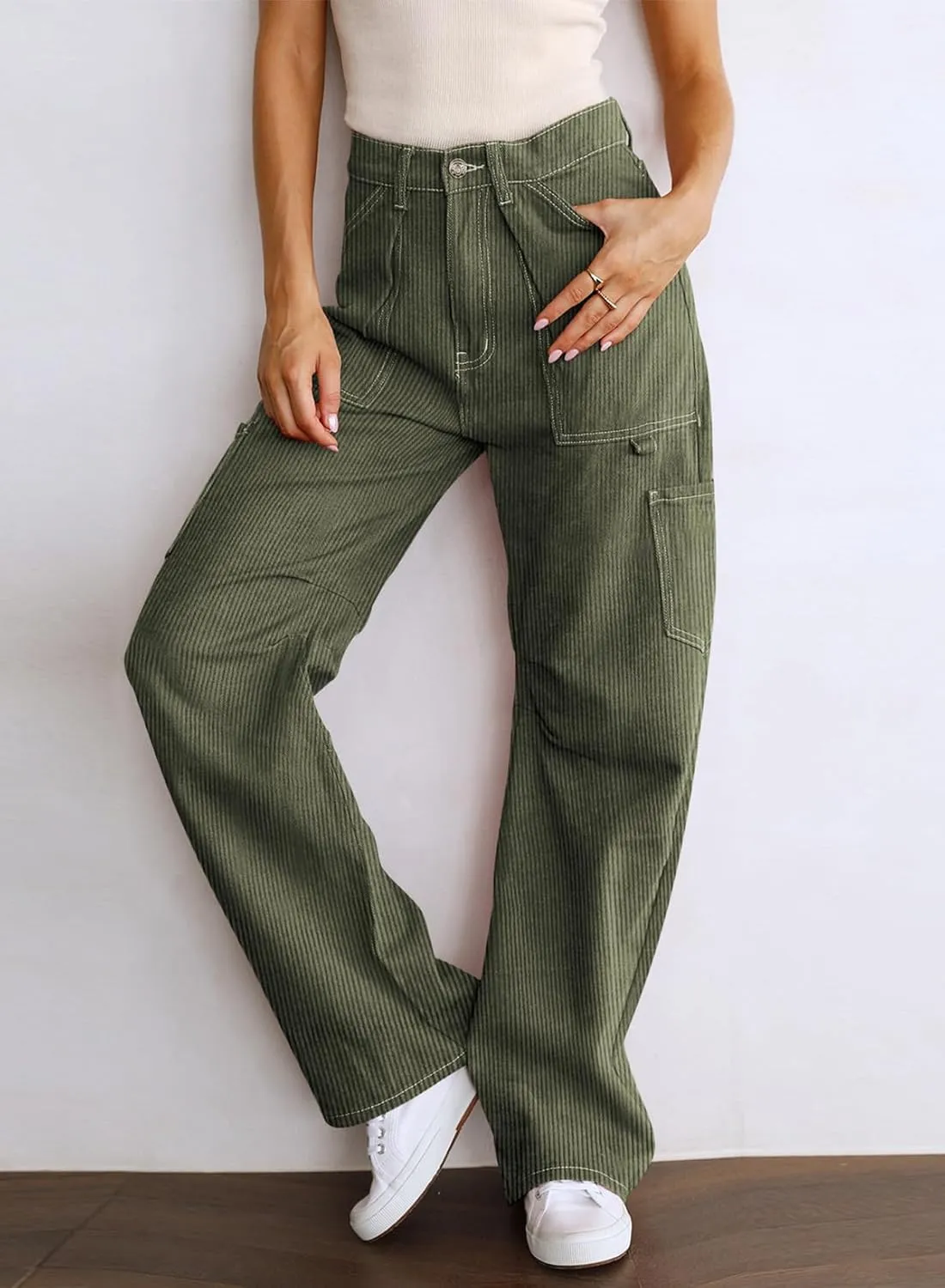 Dokotoo Cargo Long Pants Women 2024 Wide Leg High Waisted with Pockets Casual Pants