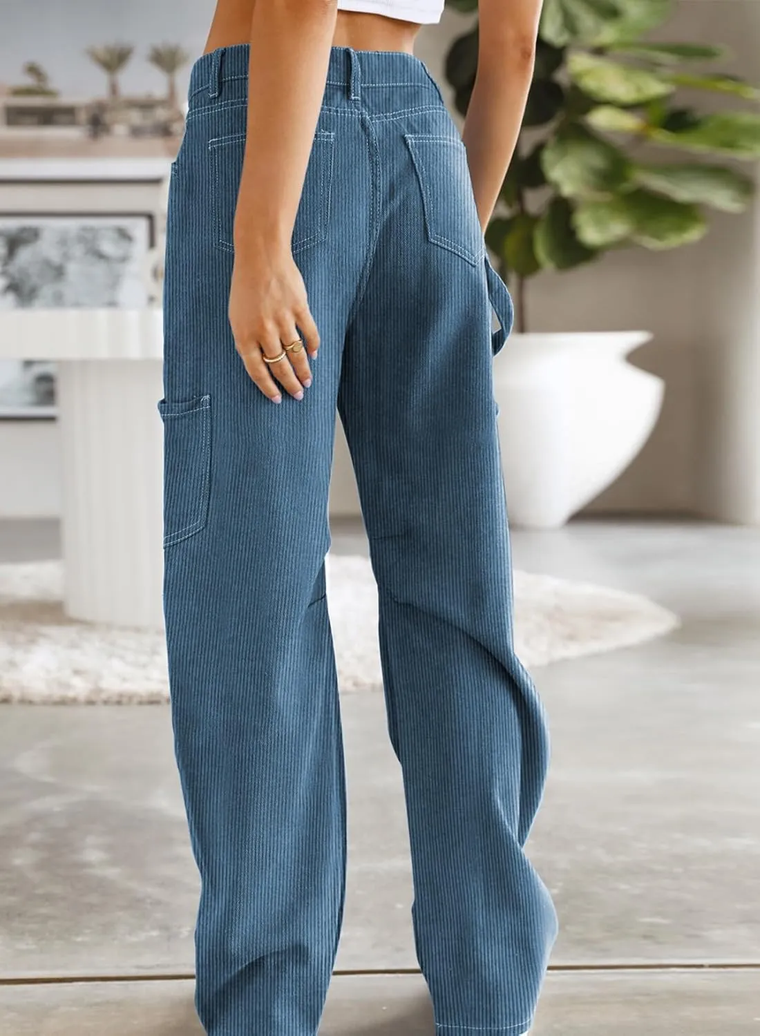 Dokotoo Cargo Long Pants Women 2024 Wide Leg High Waisted with Pockets Casual Pants