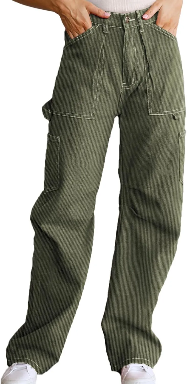 Dokotoo Cargo Long Pants Women 2024 Wide Leg High Waisted with Pockets Casual Pants