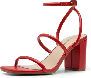 DREAM PAIRS Women Heels Chunky Square Open Toe Strappy Ankle Strap Block High Heeled Sandals for Dressy Wedding Comfortable Shoes