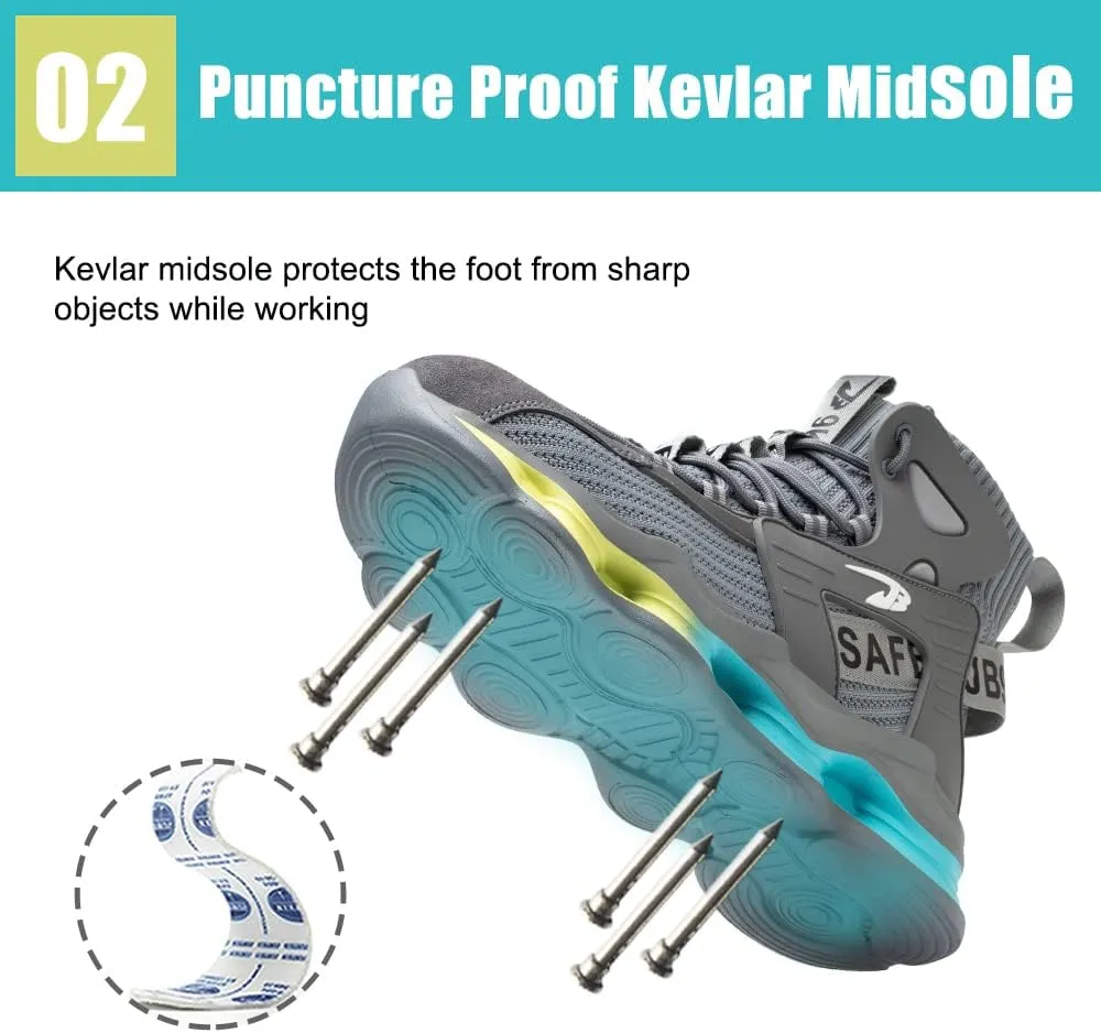 DRECAGE Steel Toe Boots Mens Womens Work Boots Breathable Knit Comfortable High top Safety Boots Construction Indestructible Working Shoes