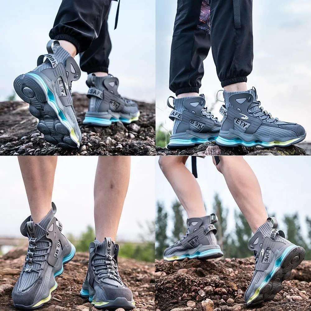 DRECAGE Steel Toe Boots Mens Womens Work Boots Breathable Knit Comfortable High top Safety Boots Construction Indestructible Working Shoes