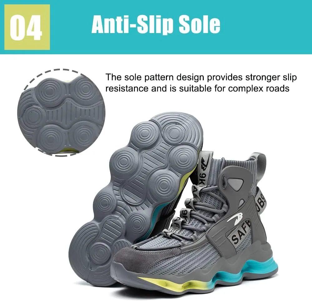 DRECAGE Steel Toe Boots Mens Womens Work Boots Breathable Knit Comfortable High top Safety Boots Construction Indestructible Working Shoes