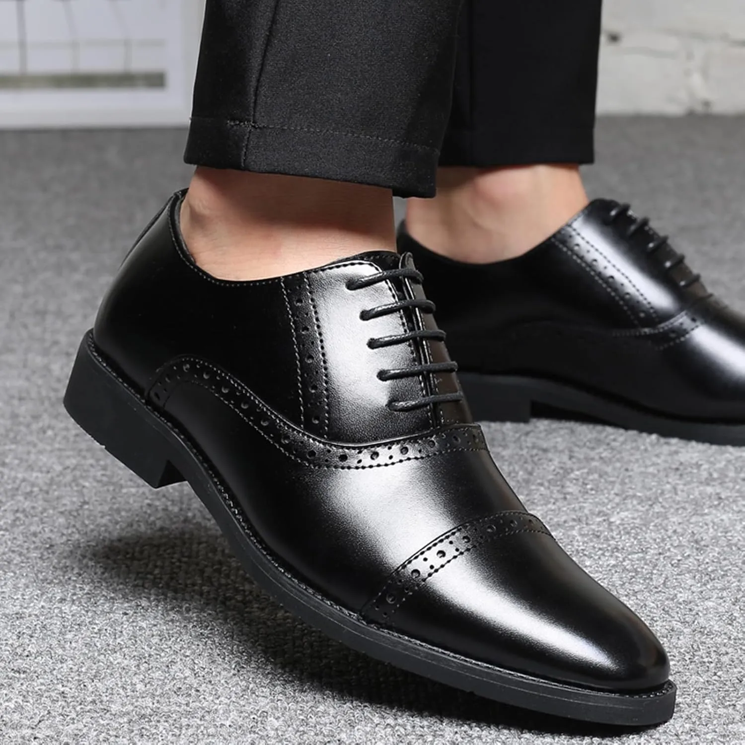 Dress Shoes for Men Fashion Classic Lace-up Pointed-Toe Formal Tuxedo Shoes Business Wedding Wingtip Oxford Shoes