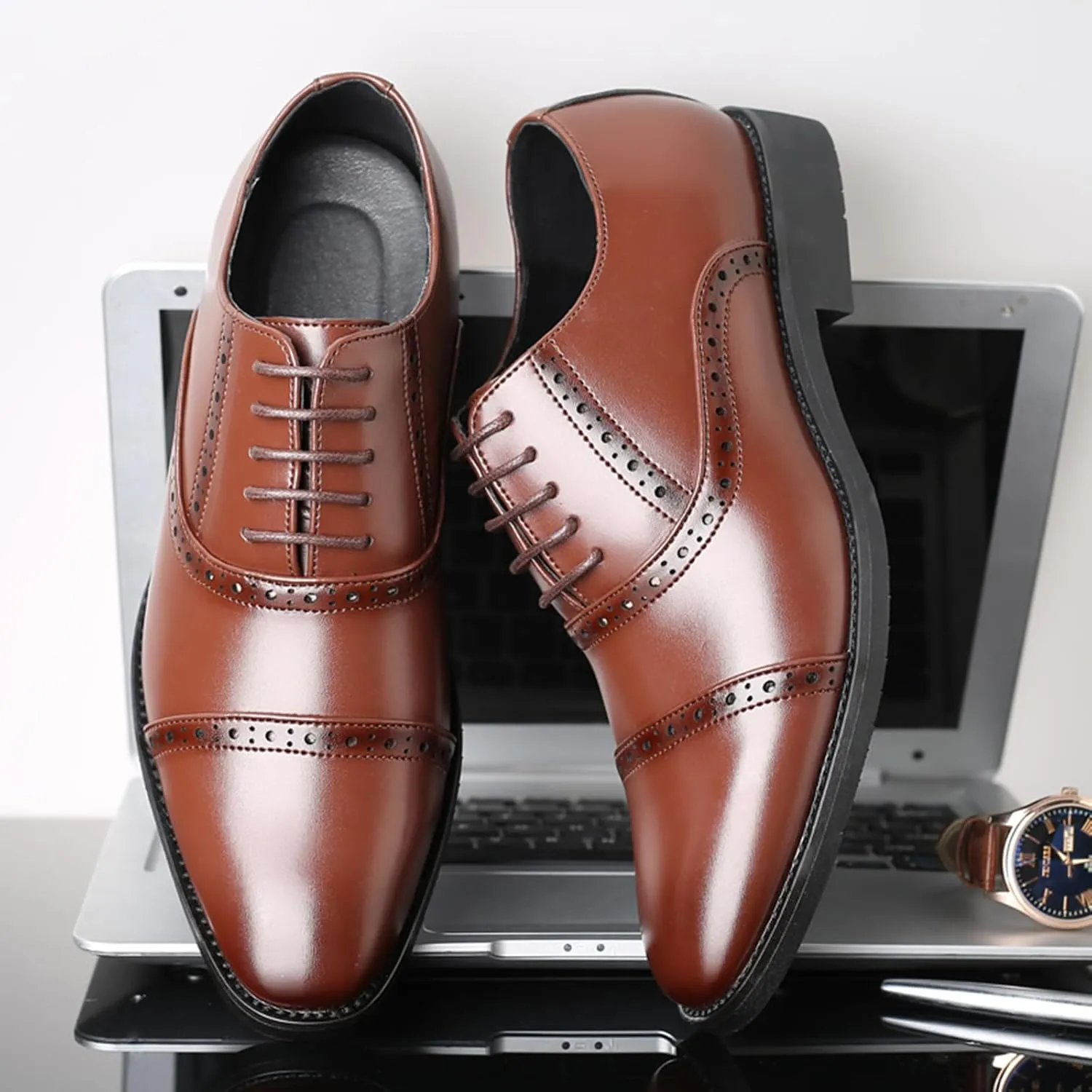 Dress Shoes for Men Fashion Classic Lace-up Pointed-Toe Formal Tuxedo Shoes Business Wedding Wingtip Oxford Shoes