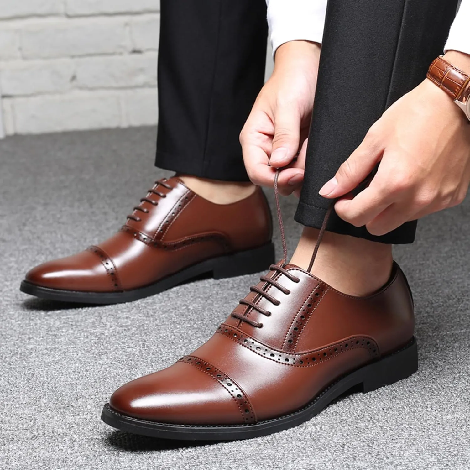 Dress Shoes for Men Fashion Classic Lace-up Pointed-Toe Formal Tuxedo Shoes Business Wedding Wingtip Oxford Shoes