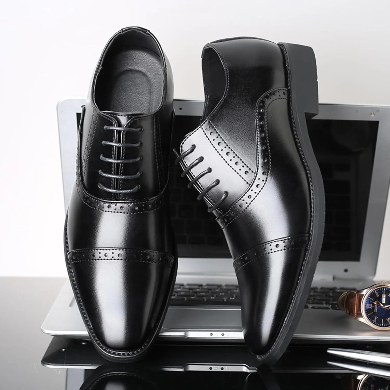 Dress Shoes for Men Fashion Classic Lace-up Pointed-Toe Formal Tuxedo Shoes Business Wedding Wingtip Oxford Shoes
