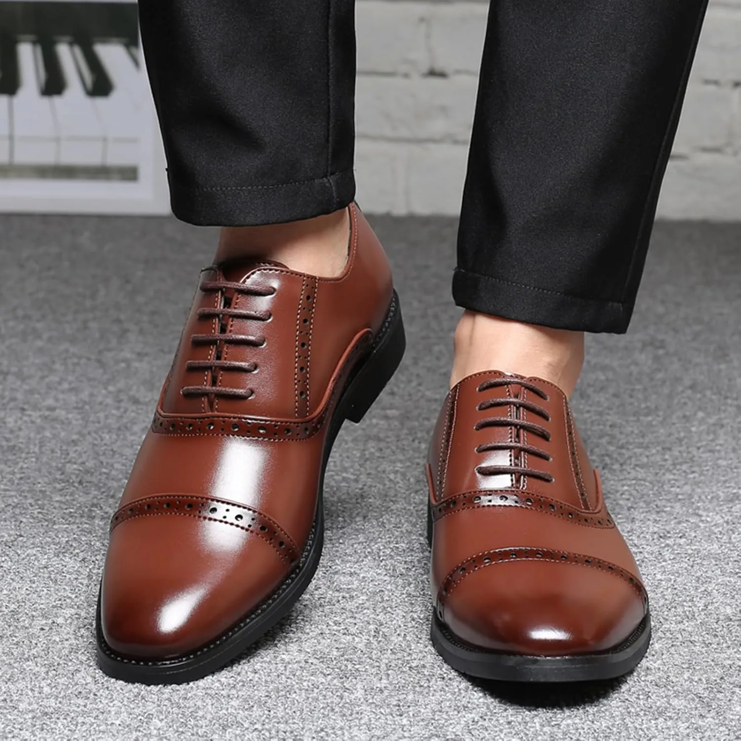 Dress Shoes for Men Fashion Classic Lace-up Pointed-Toe Formal Tuxedo Shoes Business Wedding Wingtip Oxford Shoes