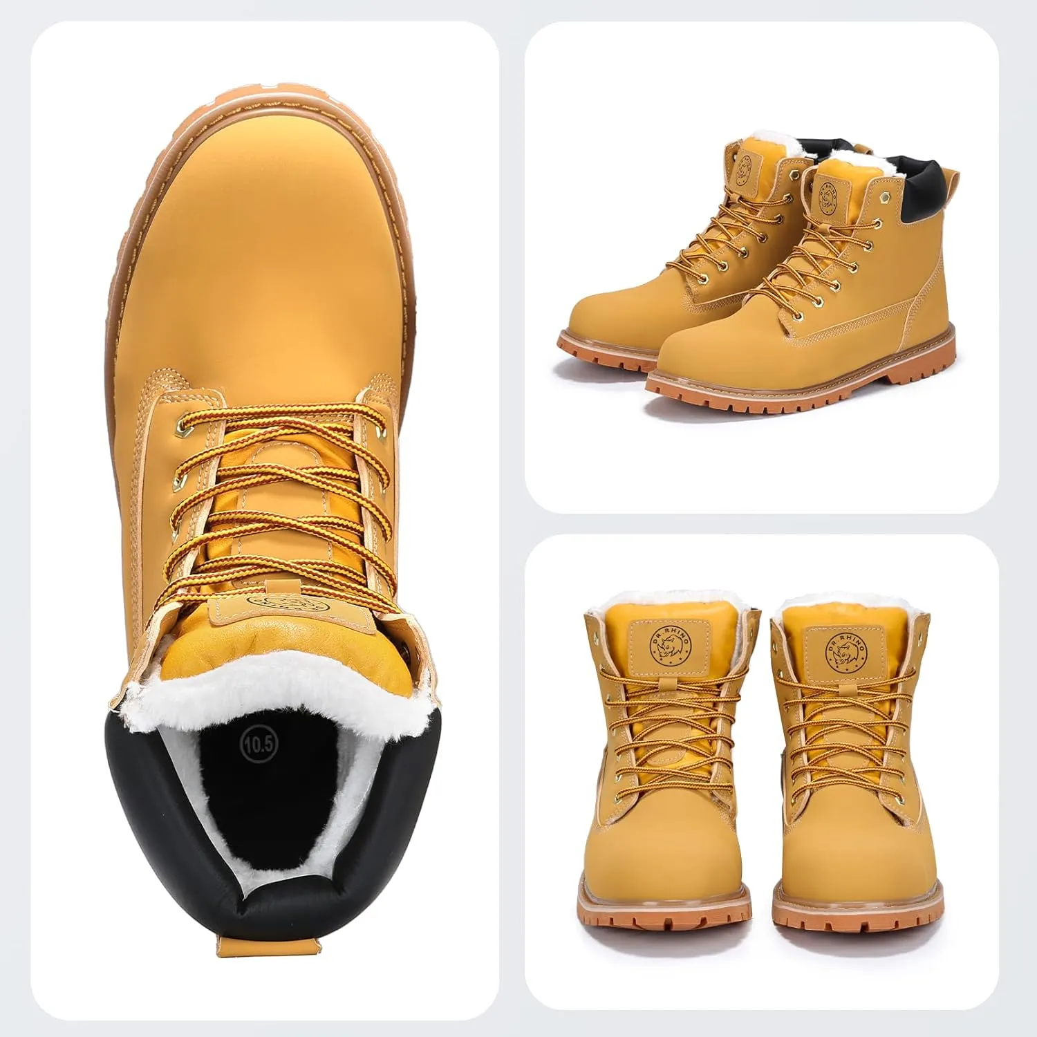 Dr.RHINO Winter Steel Toe Boots for Men Comfortable Winter Work Boots Waterproof Slip Resistant Snow Safety Boots Indestructible Construction Boots