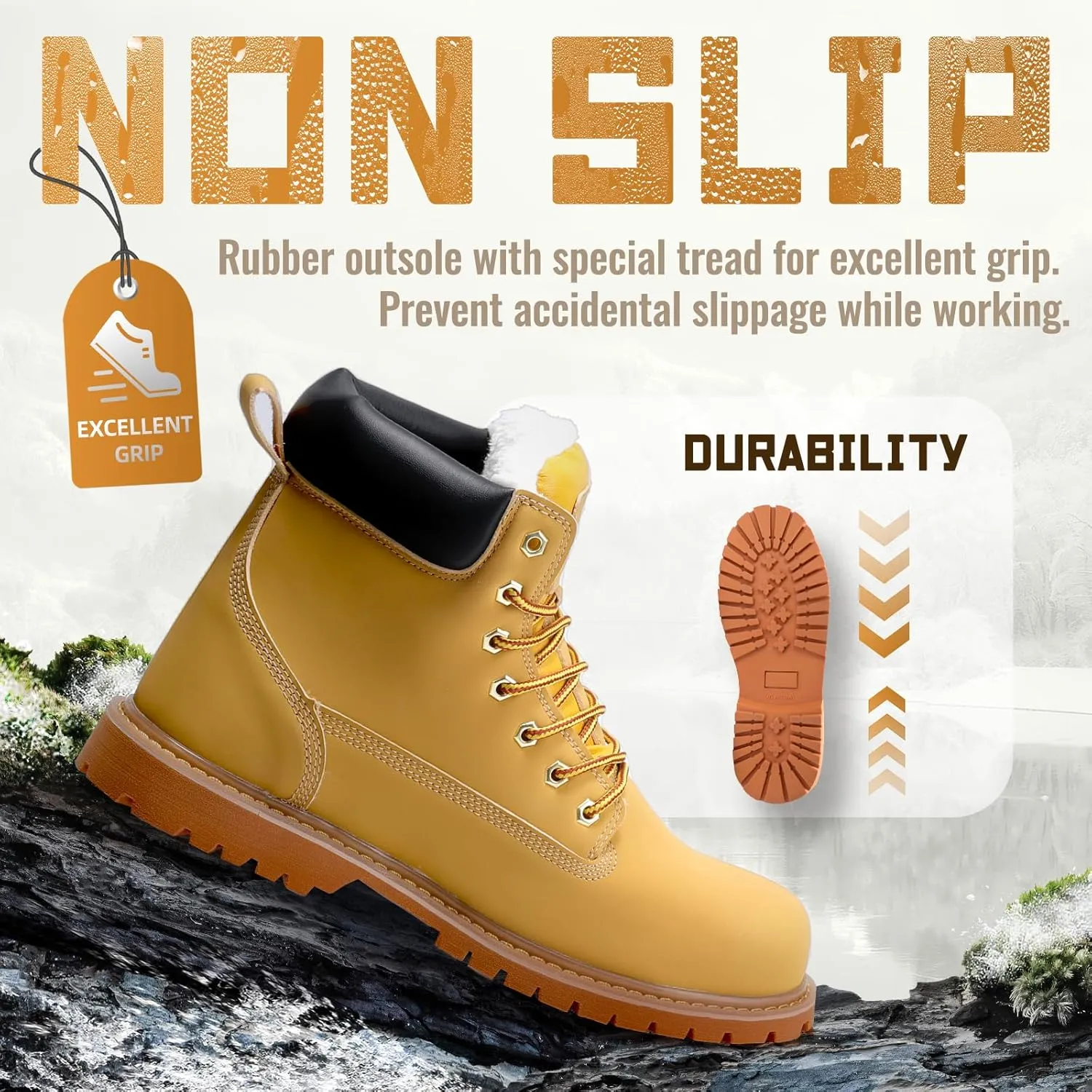 Dr.RHINO Winter Steel Toe Boots for Men Comfortable Winter Work Boots Waterproof Slip Resistant Snow Safety Boots Indestructible Construction Boots