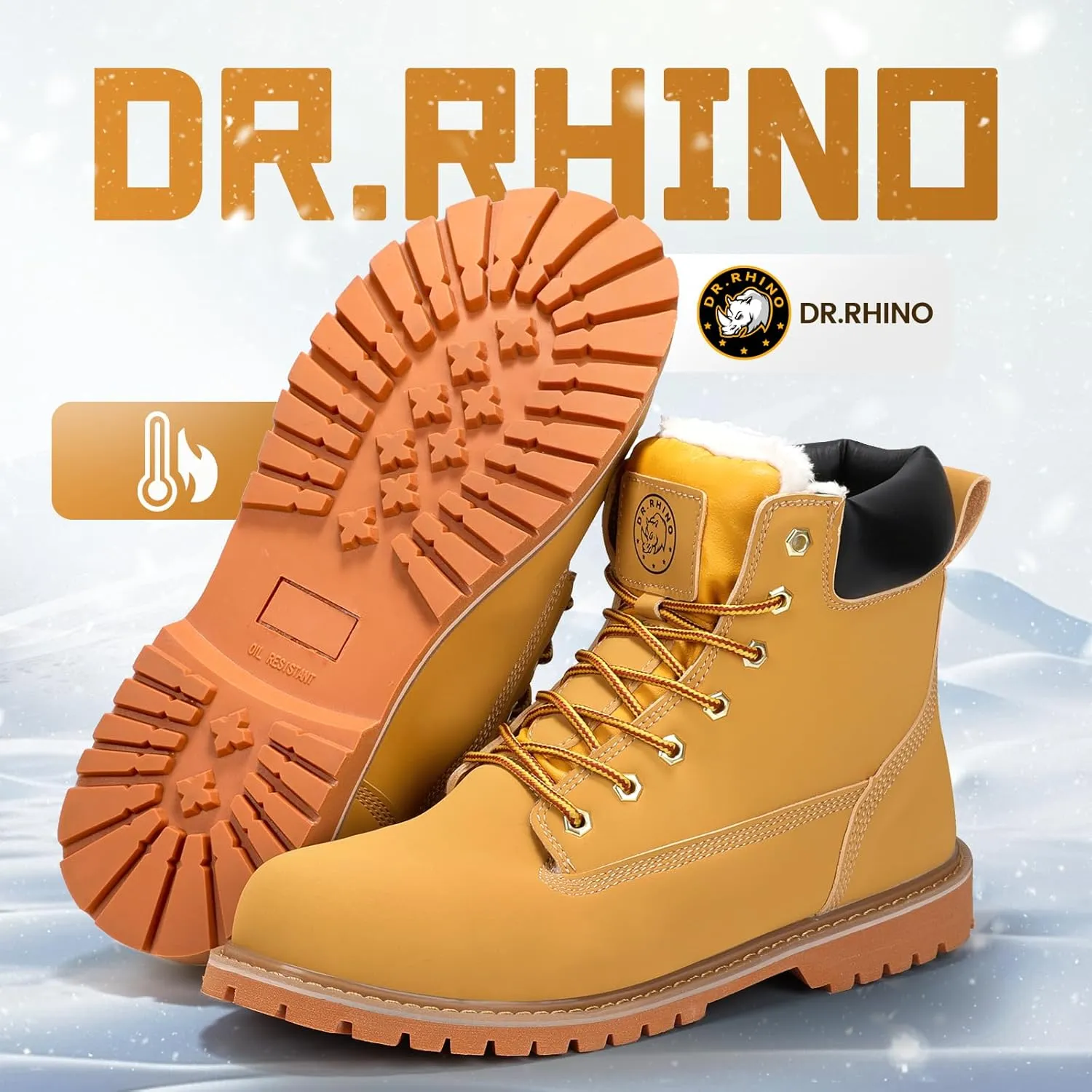 Dr.RHINO Winter Steel Toe Boots for Men Comfortable Winter Work Boots Waterproof Slip Resistant Snow Safety Boots Indestructible Construction Boots