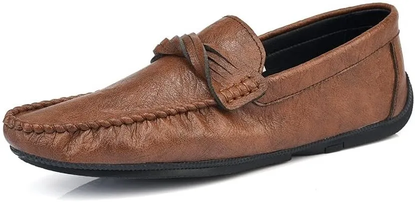 Easy to Put and Remove Driving Moccasins for Men Round Toe Penny Moccasins Loafers Simple Vegan Leather Flexible Anti-Slip Lightweight Resistant Outdoor Slip On for All Occasions (Color : Brown, Siz