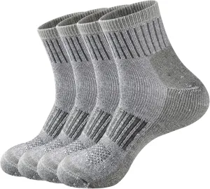 ECOEY Men's Merino Wool Cushioned Hiking Trekking Socks 4 Pairs, Quarter Length with Moisture Wicking