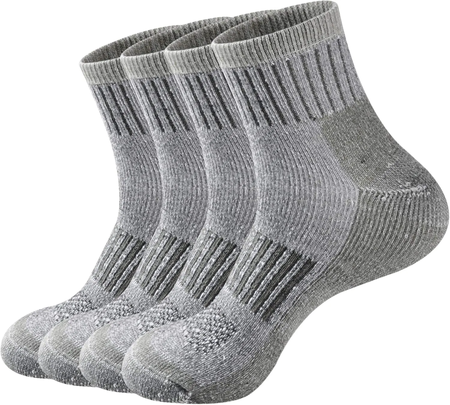 ECOEY Men's Merino Wool Cushioned Hiking Trekking Socks 4 Pairs, Quarter Length with Moisture Wicking