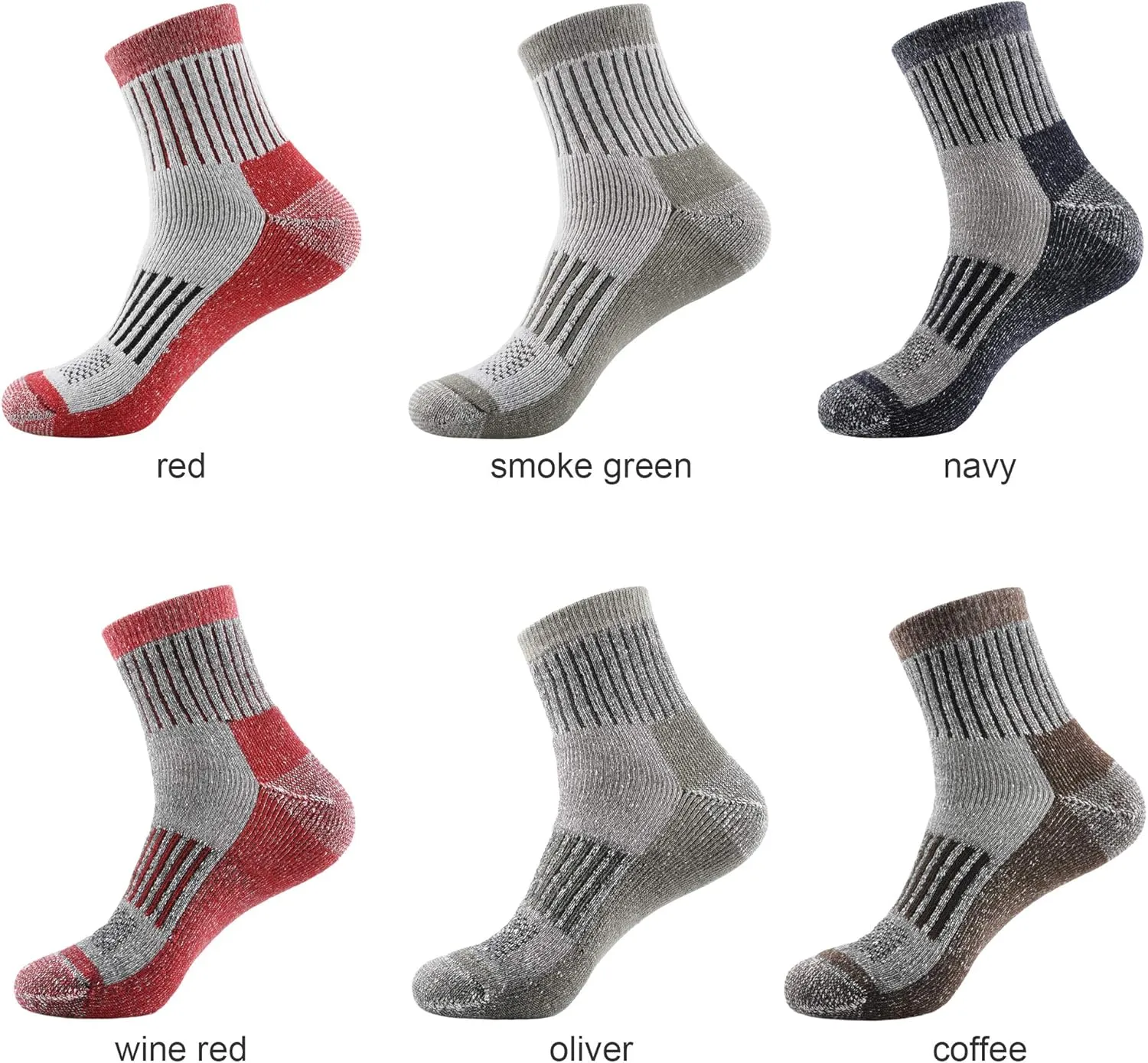 ECOEY Men's Merino Wool Cushioned Hiking Trekking Socks 4 Pairs, Quarter Length with Moisture Wicking