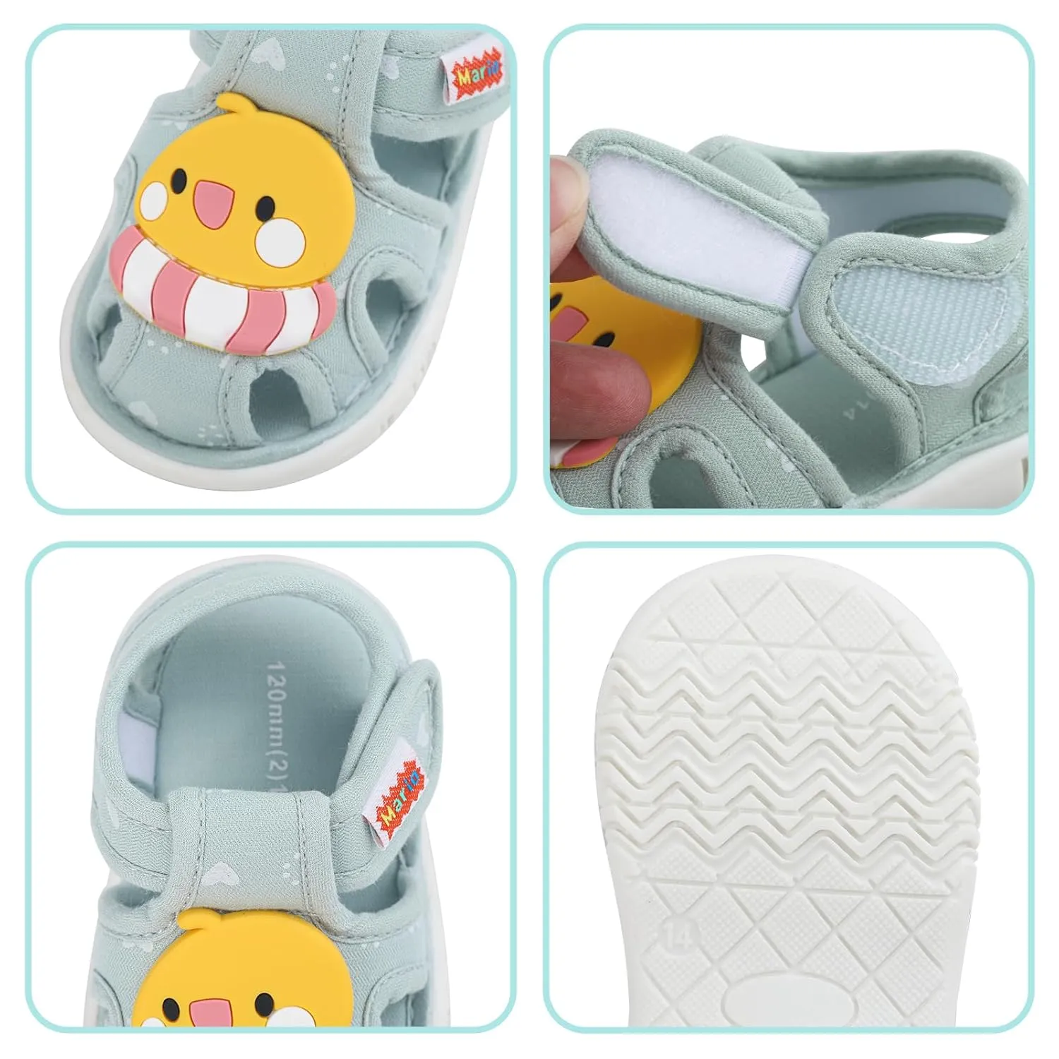 ESTAMICO Baby Boys Girls Sandals Cute Animal Summer Shoes Breathable Non Slip First Walker, 18-24 Months Toddler, Light Blue