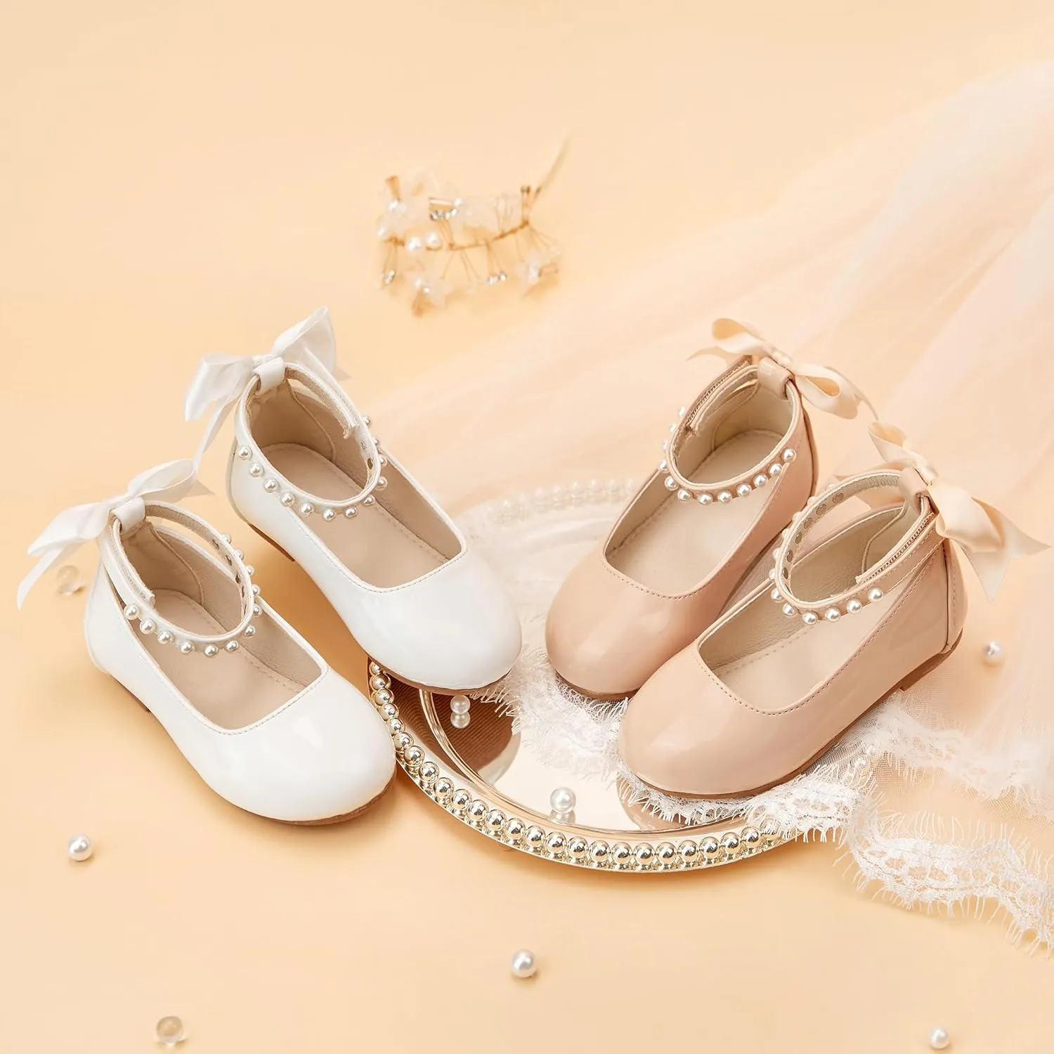 ESTINE Toddler/Little Kid Girls Dress Mary Jane Flats Flowers Fashion Princess Ballet Shoes