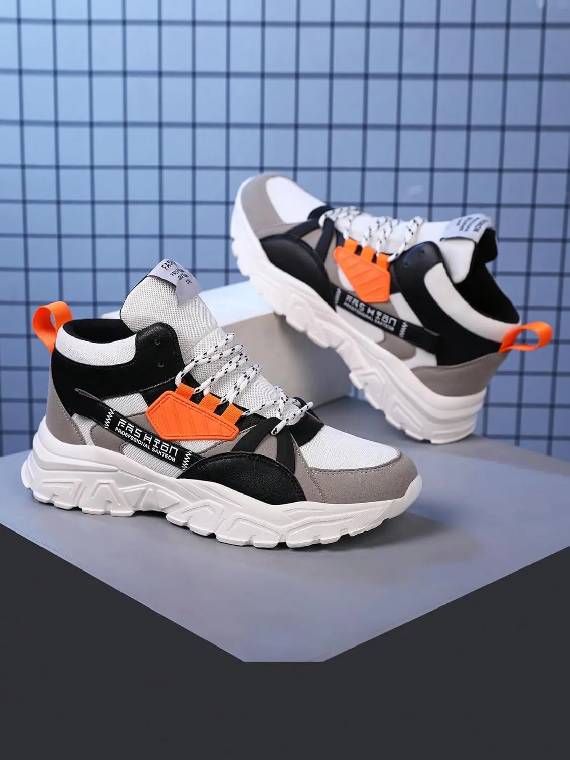 Faux Leather Colorblock Y2K High Top Sneakers with 2 Inch Platform Casual Streetwear Skate Shoes for Daily Wear Concert Travel Unique Unisex Chunky Style