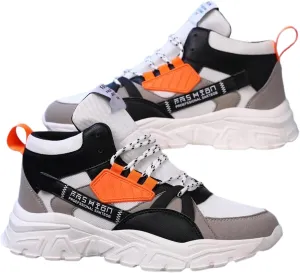 Faux Leather Colorblock Y2K High Top Sneakers with 2 Inch Platform Casual Streetwear Skate Shoes for Daily Wear Concert Travel Unique Unisex Chunky Style