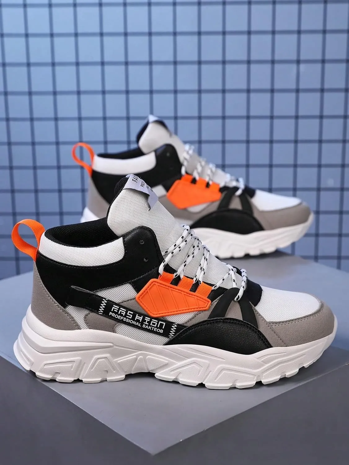 Faux Leather Colorblock Y2K High Top Sneakers with 2 Inch Platform Casual Streetwear Skate Shoes for Daily Wear Concert Travel Unique Unisex Chunky Style