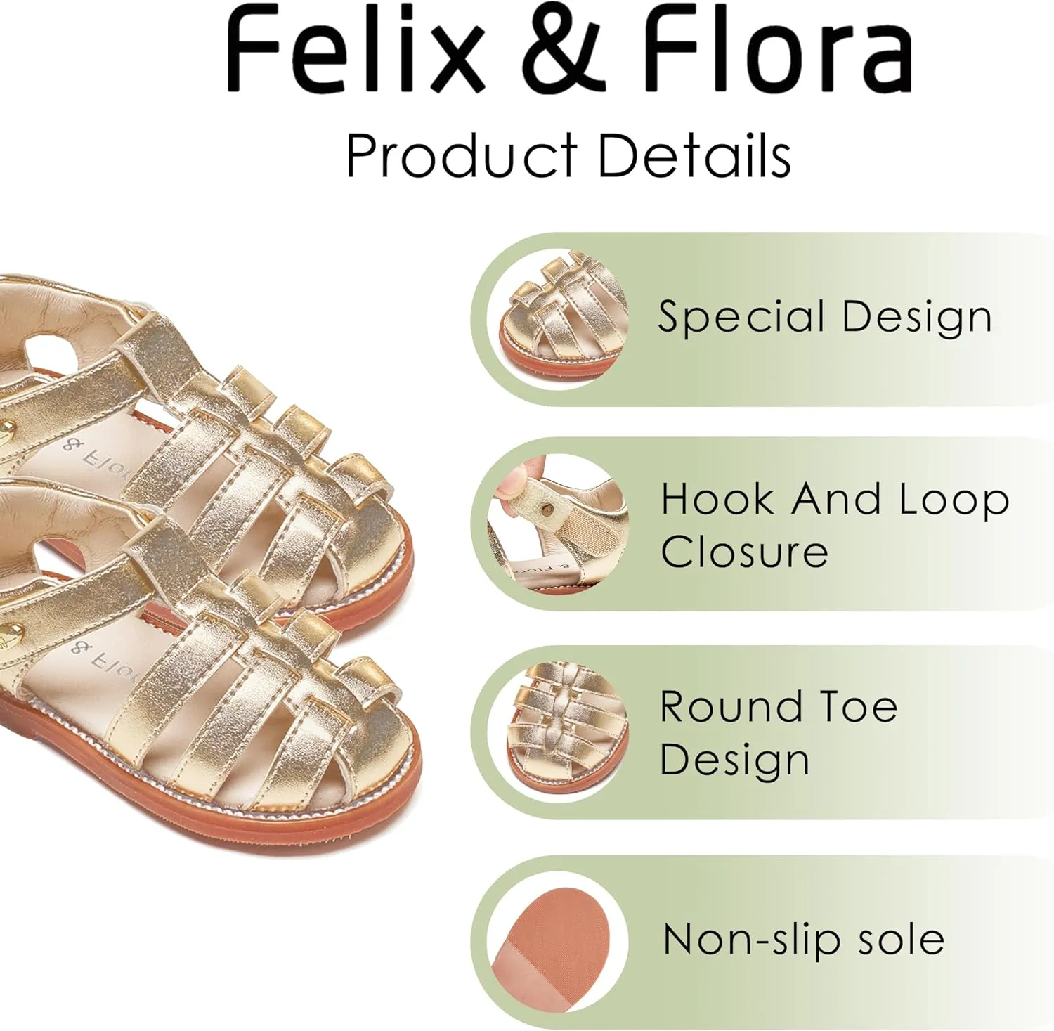 Felix & Flora Toddler Girls Sandals Flower Girl Shoes Soft Rubber Princess Summer Flat Shoes