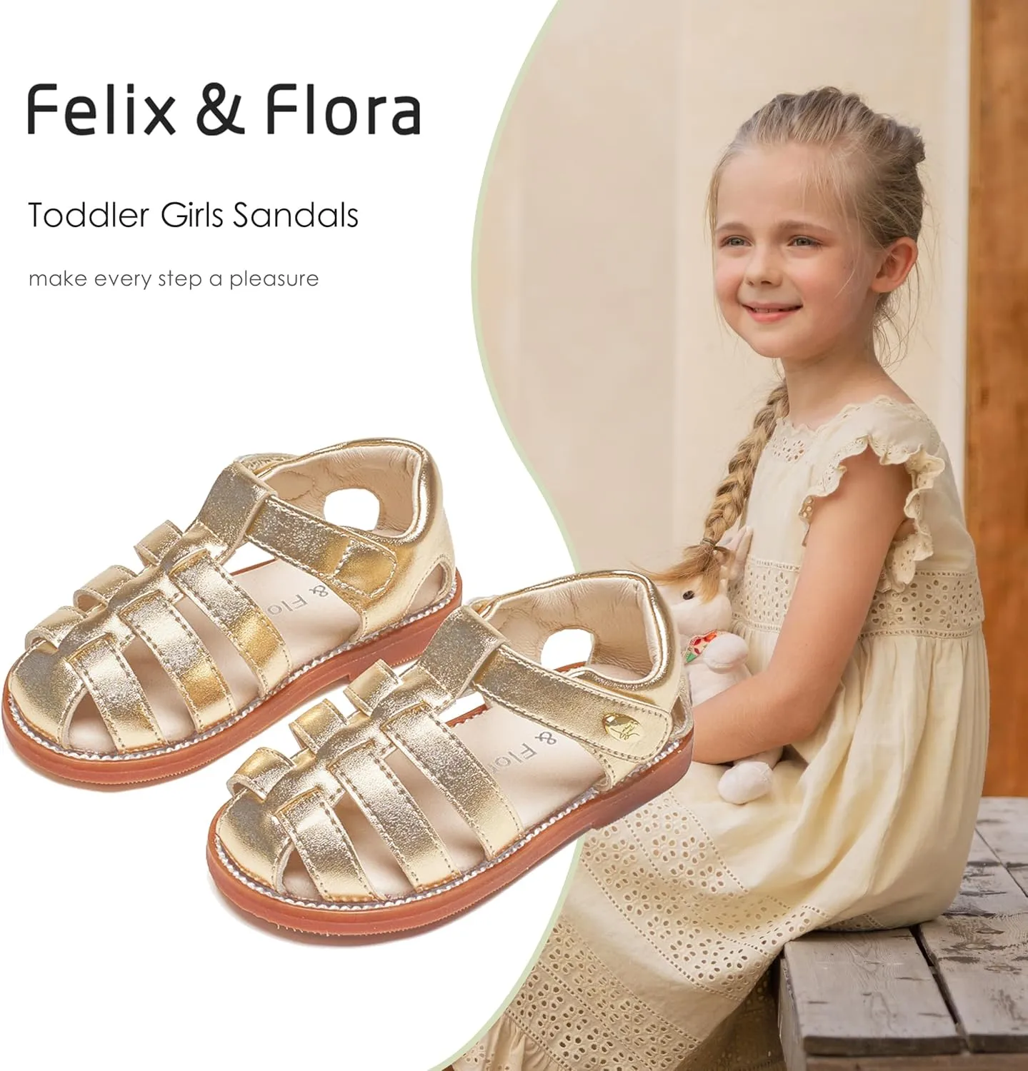 Felix & Flora Toddler Girls Sandals Flower Girl Shoes Soft Rubber Princess Summer Flat Shoes