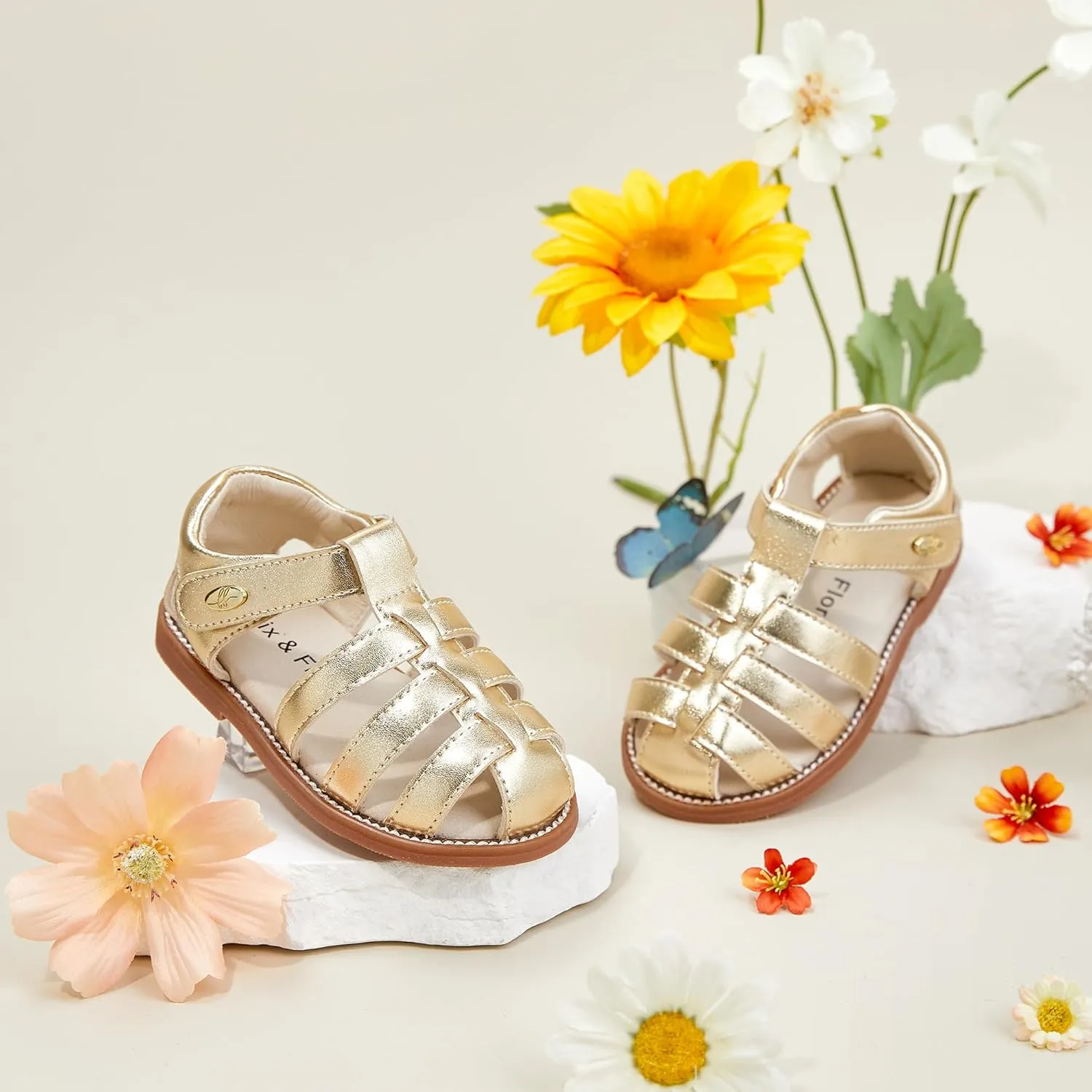 Felix & Flora Toddler Girls Sandals Flower Girl Shoes Soft Rubber Princess Summer Flat Shoes