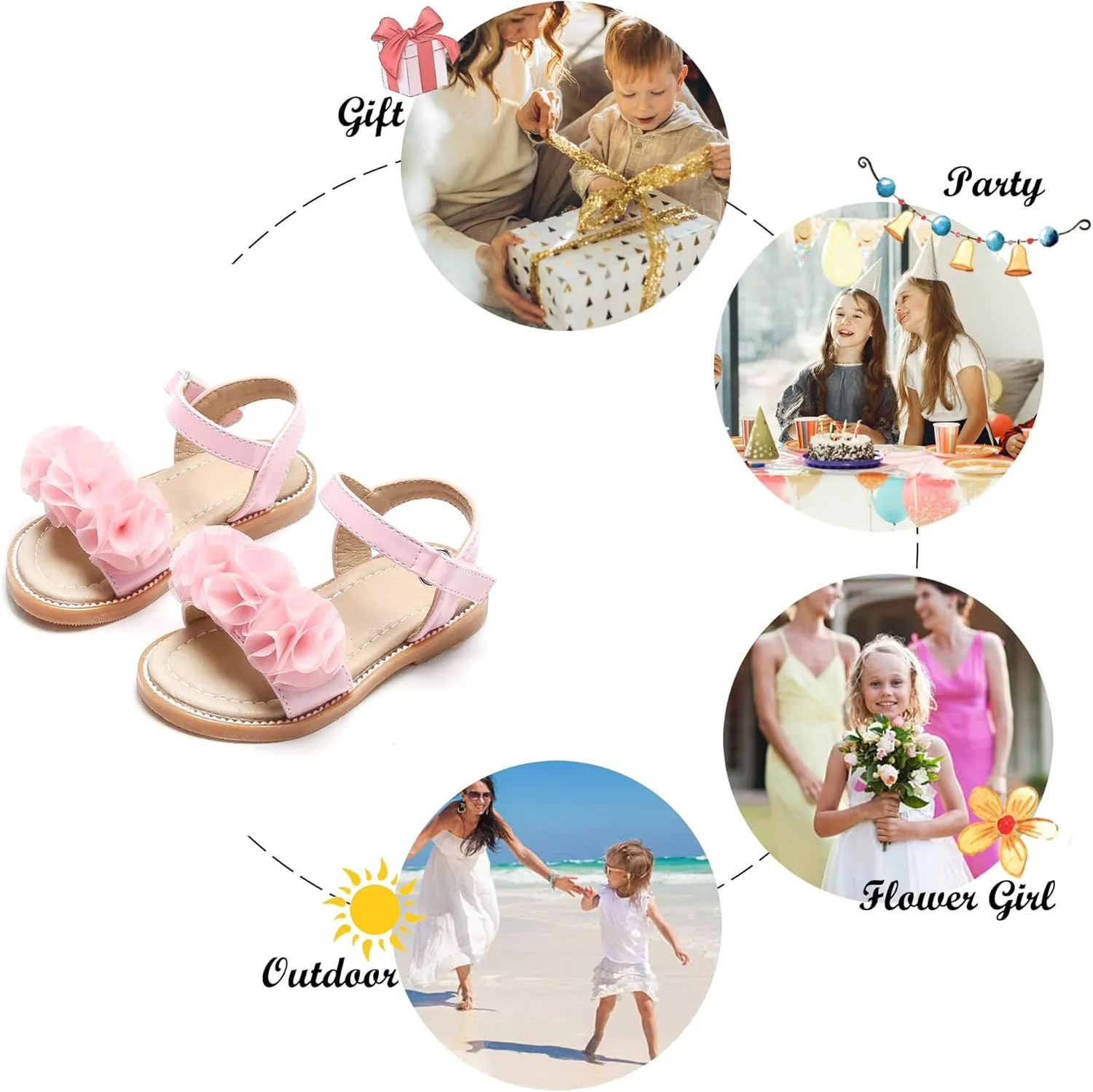 Felix & Flora Toddler Girls Sandals Soft Rubber Flats Summer Baby Flower Girl Shoes.