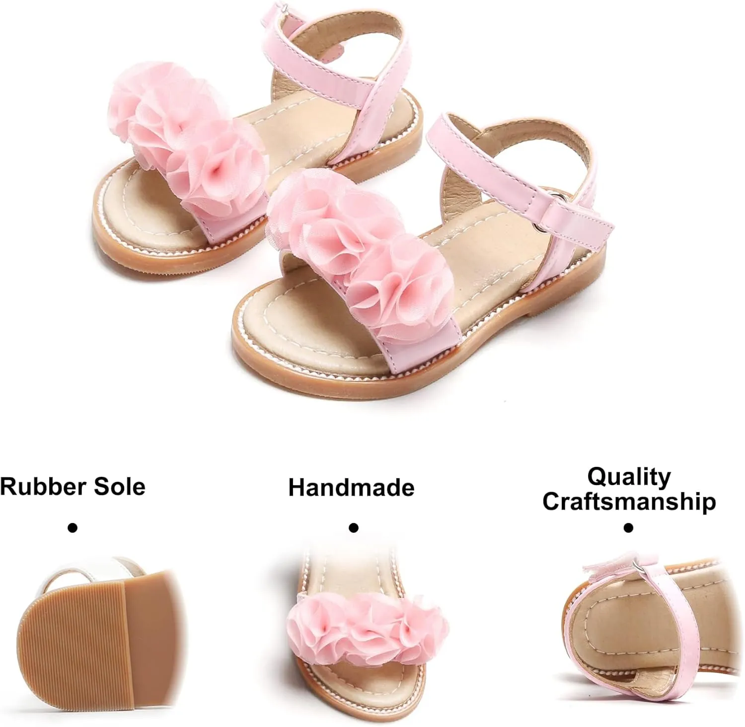 Felix & Flora Toddler Girls Sandals Soft Rubber Flats Summer Baby Flower Girl Shoes.